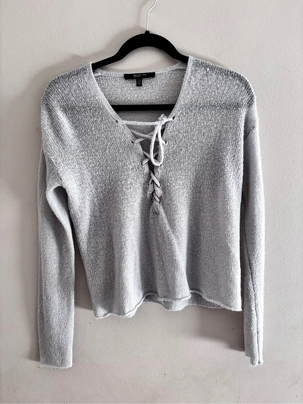 Brunette The Label Lace-Up Knit Sweater in White Size XS/S Like New